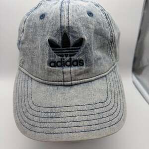 Adidas Trefoil  Slideback Hat Blue Denim  Embroidered 3 Stripes Adj Strap